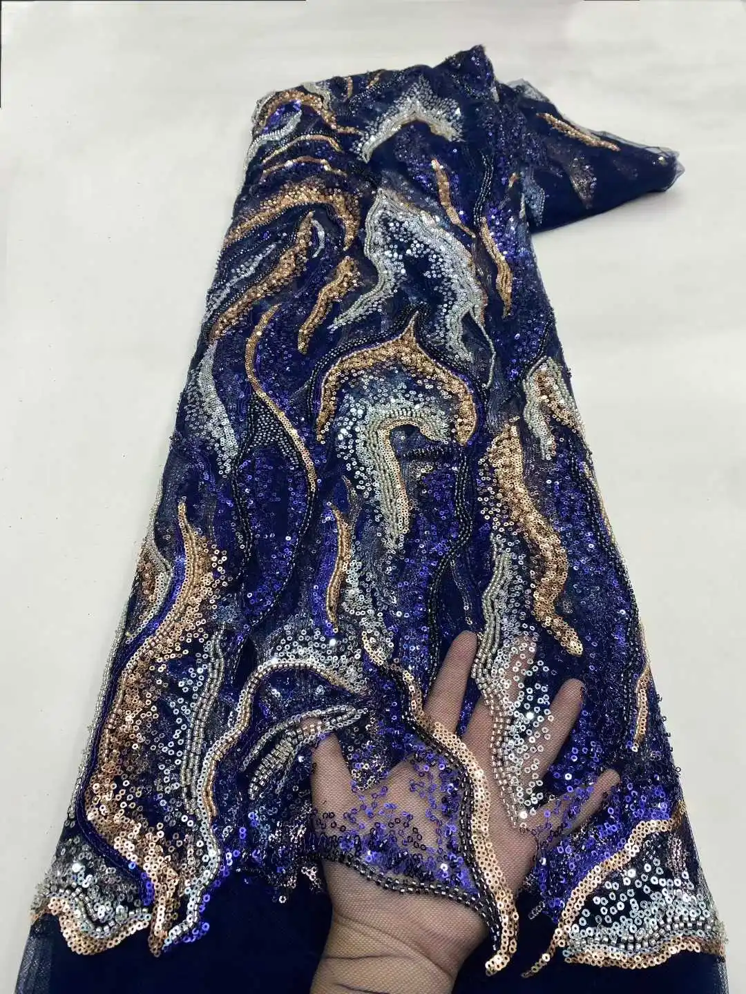 2026 High Grade Shiny Sequins Tulle Lace Fabric with Tube Beads Sequins Embroidery French Net Lace for Party Wedding