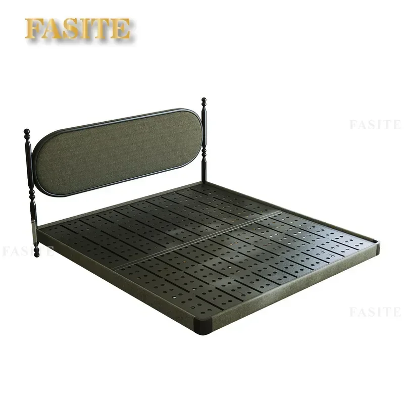 For French Retro Solid Wood Bed Carbon Steel Frame Double Size Floral Upholstered Soft Bag Antique Princess Bedroom Furniture