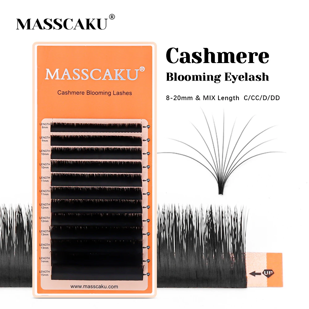 

MASSCAKU Automatic Flowering Cashmere Eyelash Extension C D Curl Ultra Soft Faux Mink Mega Volume Fans Eyelashes Makeup Products