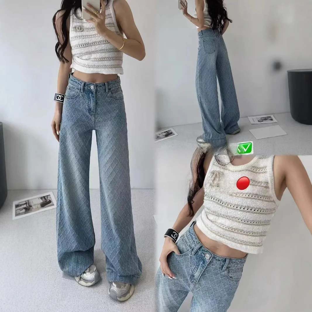 

High Waist Straight Leg Denim Jeans Women's Baggy Wide Leg Jeans Y2K Style Cotton Blend Folded Hemline Pure Color
