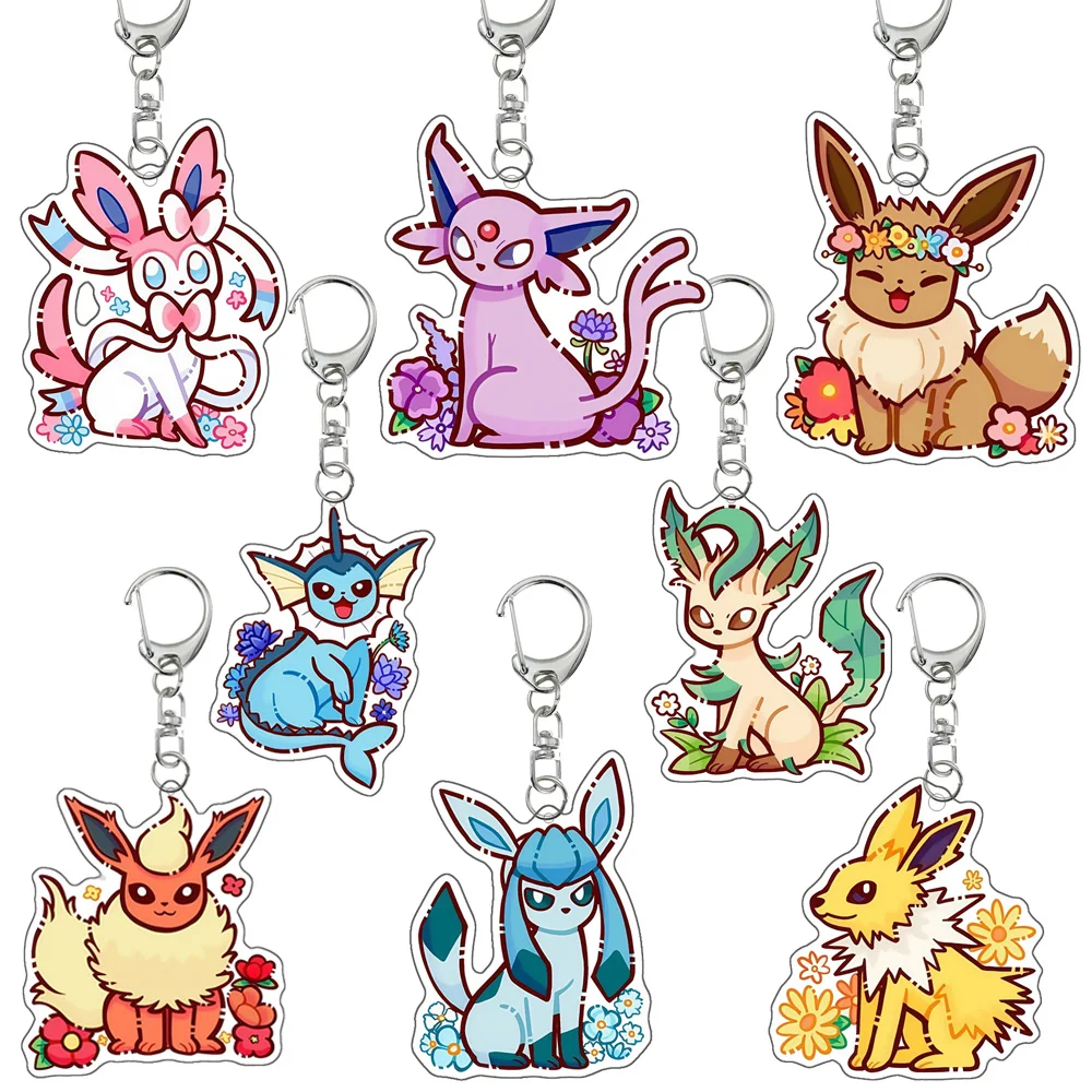LLavero de Pokémon de Anime Flareon Glaceon Umbreon Jolteon Espeon Sylveon Vaporeon, llavero acrílico creativo de dibujos animados, colgante de regalo