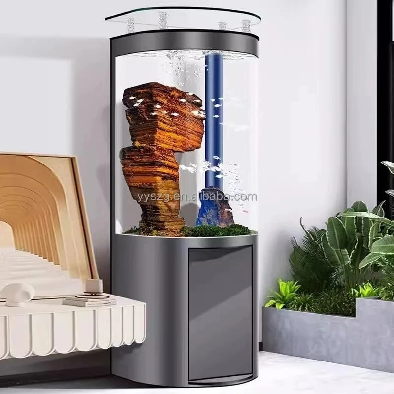 custom.Medium Sized Floor-standing Glass Goldfish with Semi-circular Bottom & Filtration Household Fish Aquarium Living
