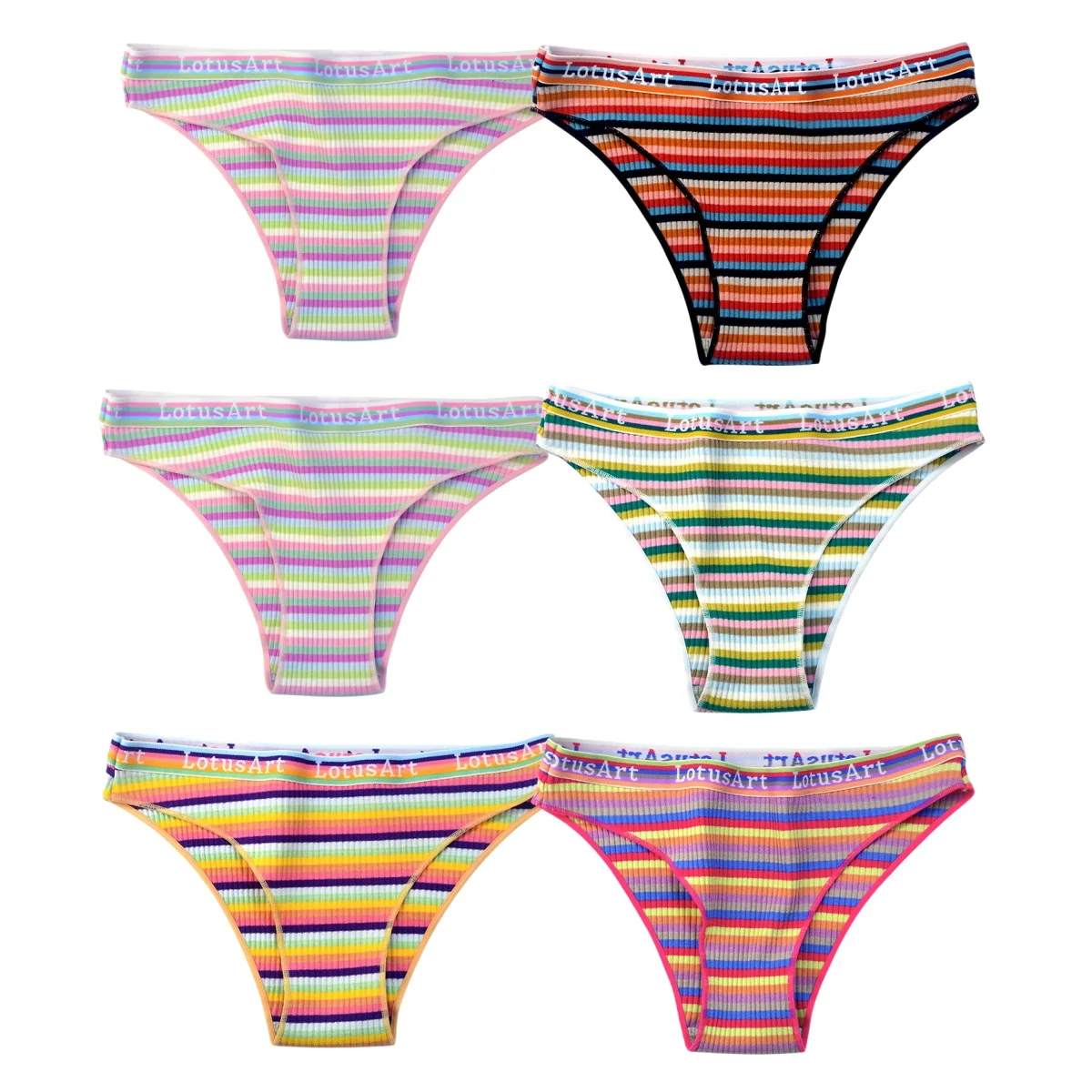 6PCS/Set Cotton Panties For Women Striped Briefs Low Waist Seamless Bottoms Female Sexy Sports Underpants Underwear Lingerie