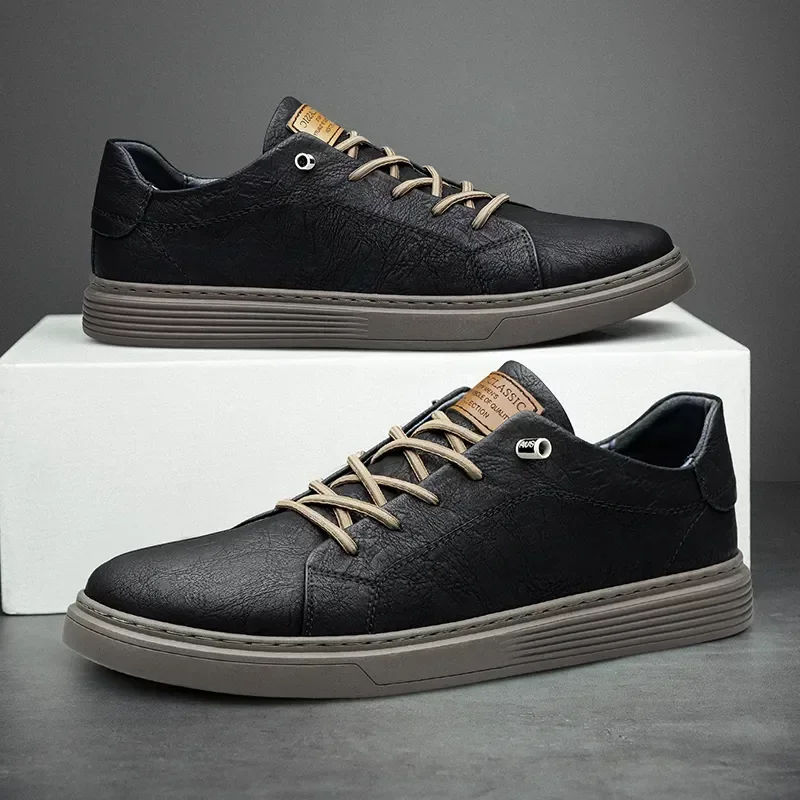 Men's Italian Genuine Leather Low-top Casual Sneakers Lace-up Office Dress Shoes Layer Cowhide Large Size 36-47