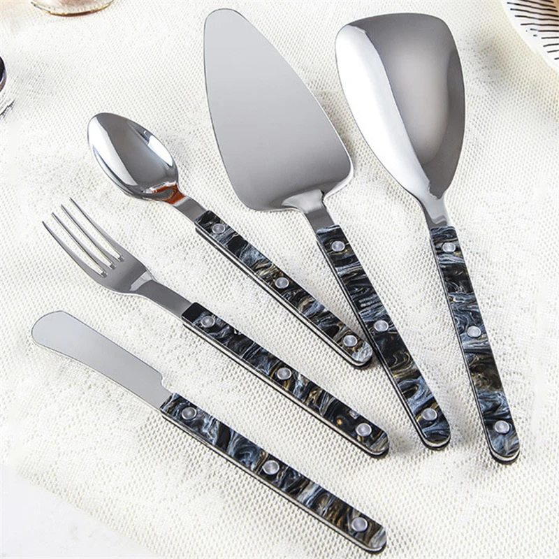 Arcylic Flowers Stainless Steel Cutlery Set Hotel Wedding Decoration Table Covered Serviing Spoons Forks Knife Kitchen Utensils