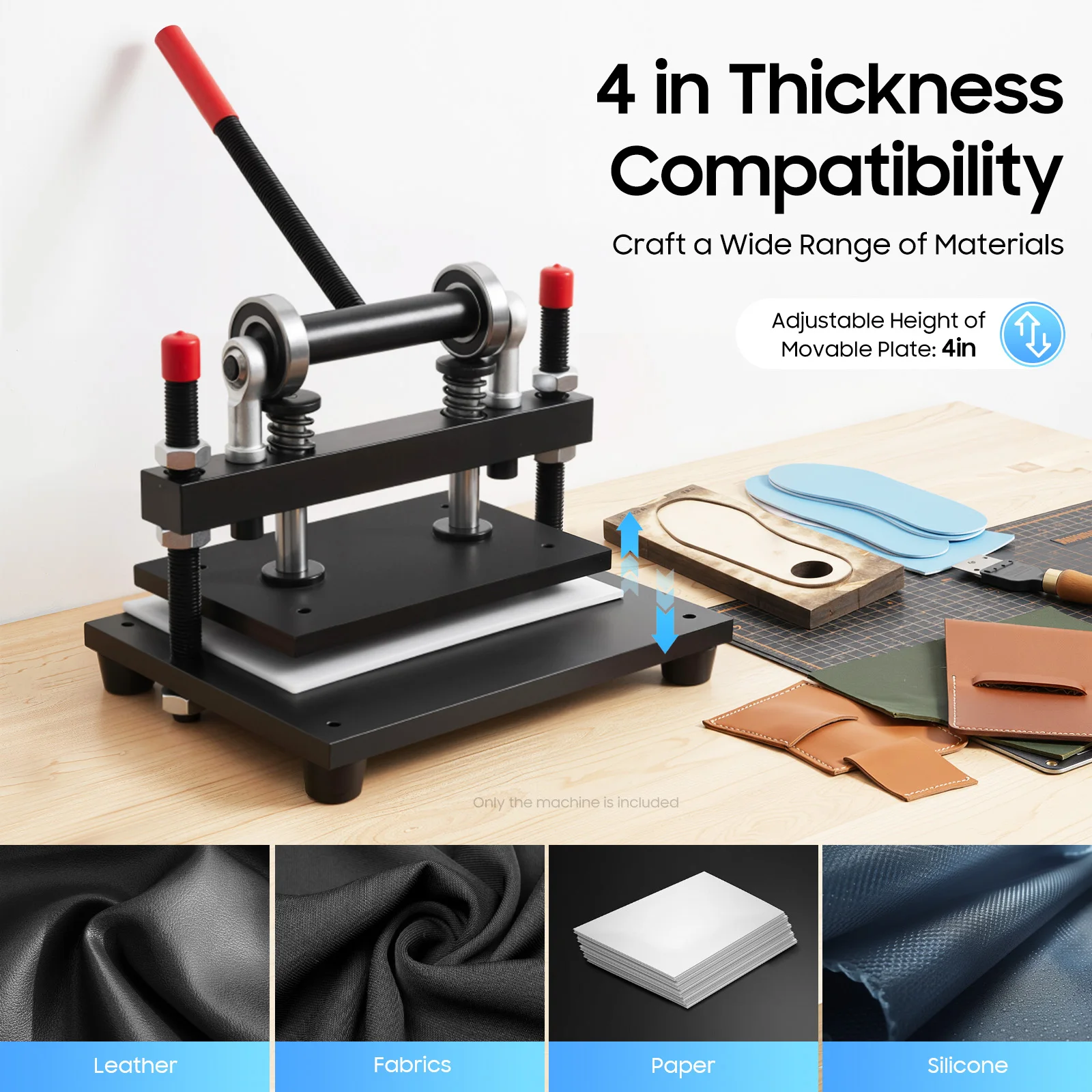 Leather Cutting Machine Embossing Plate Manual Die Cutter 0.6in Pressure Stroke Leather Embossing Machine for Fabrics Silicone