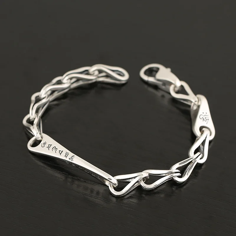 

Chaopai Jewelry S925 Sterling Silver Thai Silver Bracelet Vintage Thai Silver Six Character True Words Men's and Women's Silver