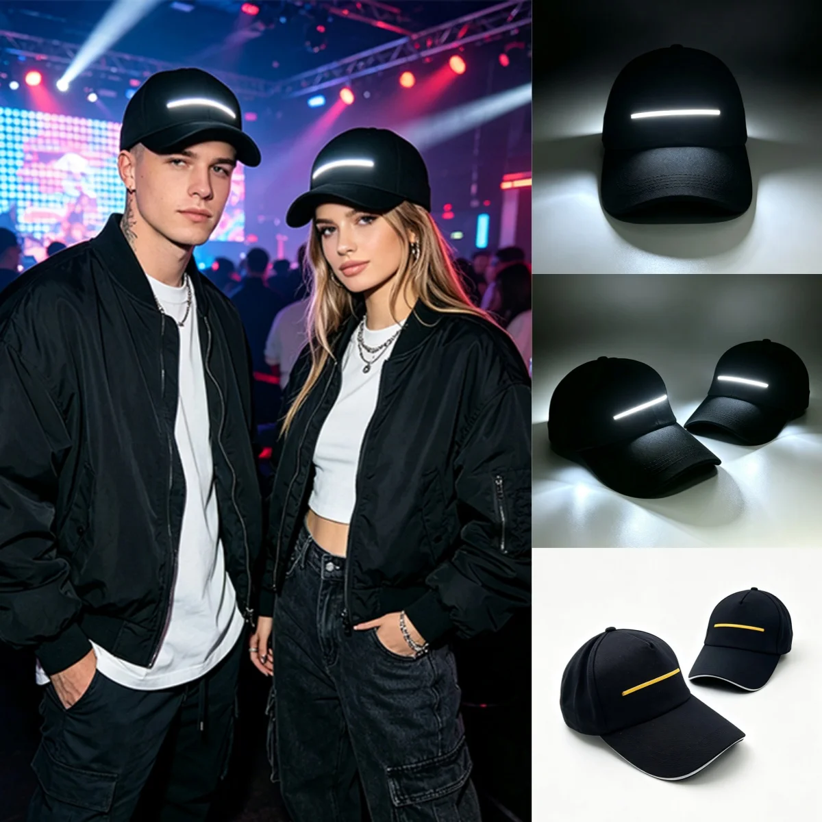 Cool Fluorescence Baseball Cap, Luminous Baseball Hat with Glowing Stripe, Light up Hat Men Women Night Running Accessories