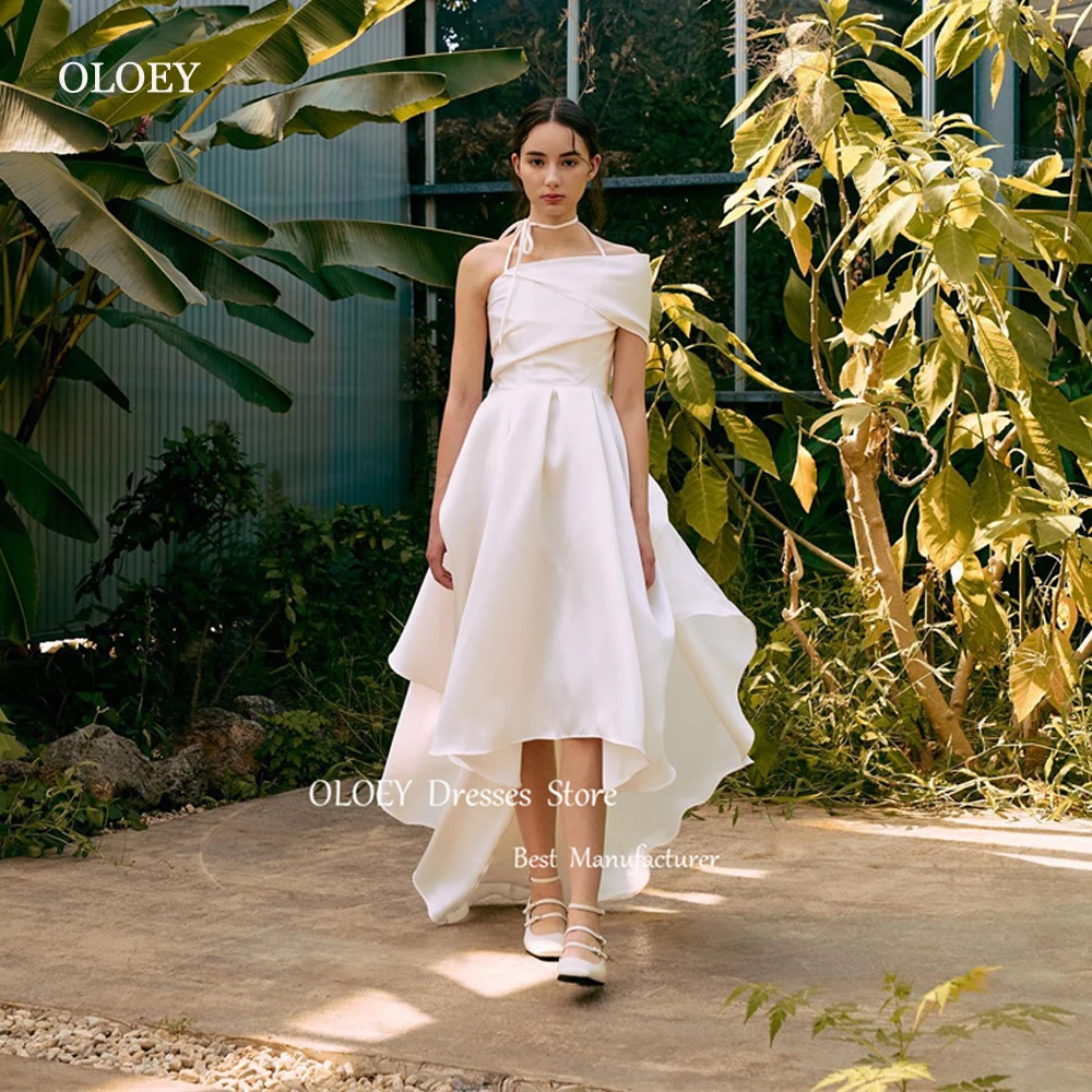 OLOEY-Robe de Mariée en Satin Asymétrique, Épaule Dénudée, Haute et Basse, Séance Photo, Patients de Pays Initiés, Quelle que soit la Tenue de Soirée Formelle