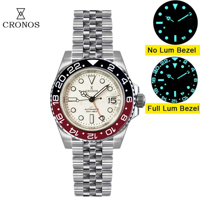 

Cronos L6020 GMT Fully Automatic Men's Watch Bi directional bezel Sapphire 20 ATM NH34 Solid 5-Link BGW-9 Waterproof Watch