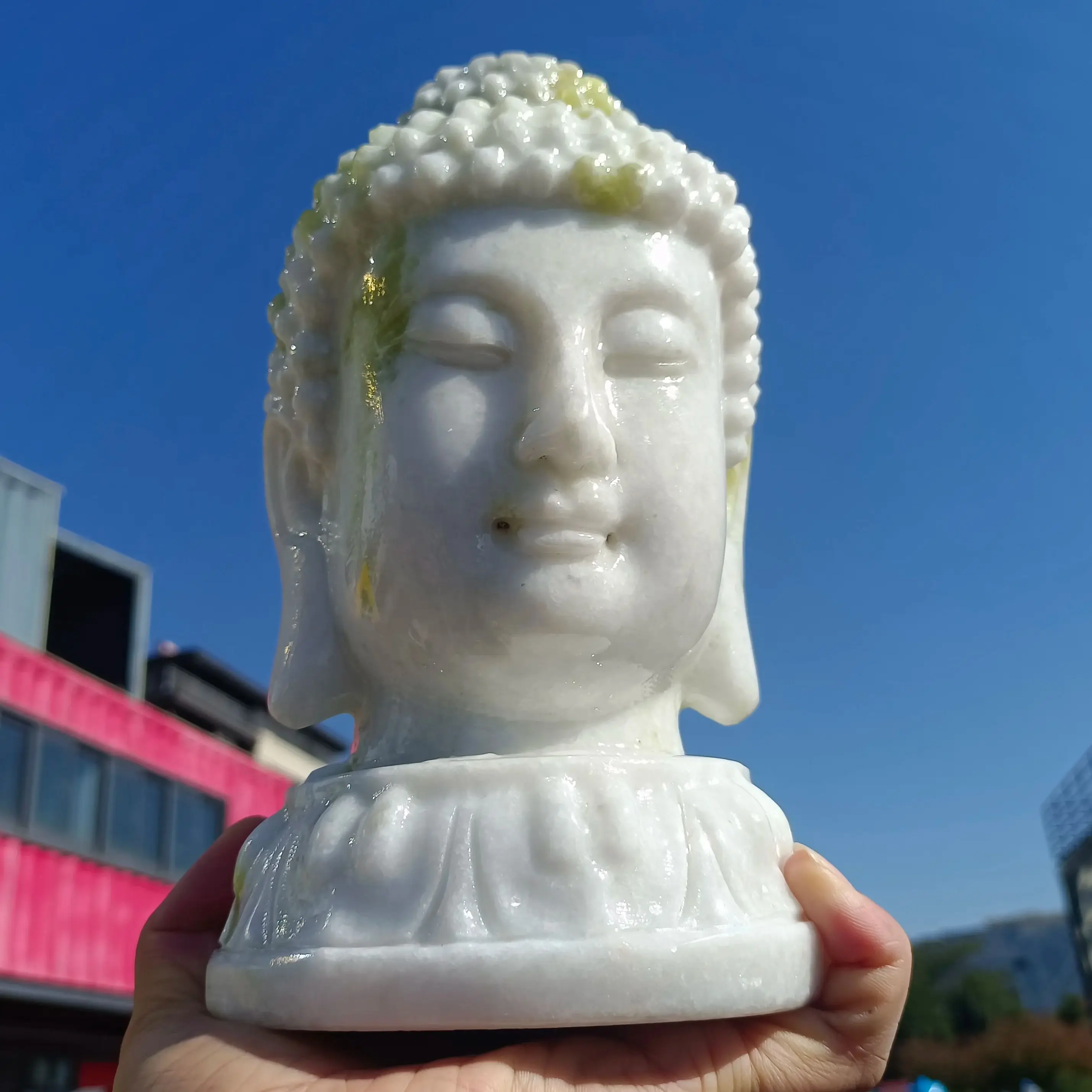 

Natural Nantian Jade Buddha Head, Quartz Crystal Ore Carved Buddha Head, Mineral Healing Stone, Home Office Degaussing Adorn