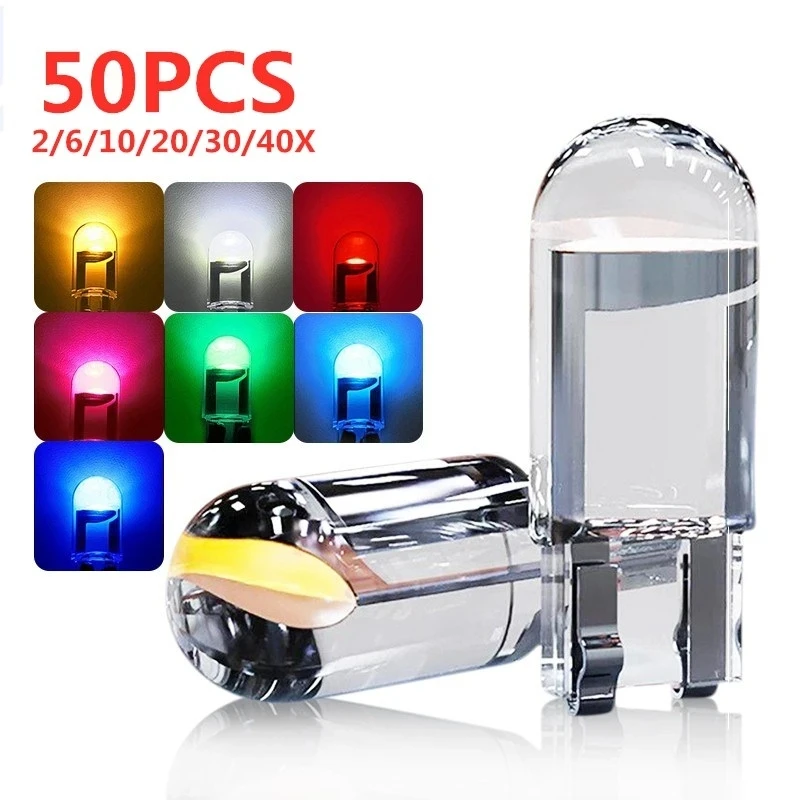 Car LED T10 W5W Canbus Glass COB 6000k Reading Dome Lamp Marker Wedge License PlateLight Bulb 168 194 192 DC 12V White Blue Red