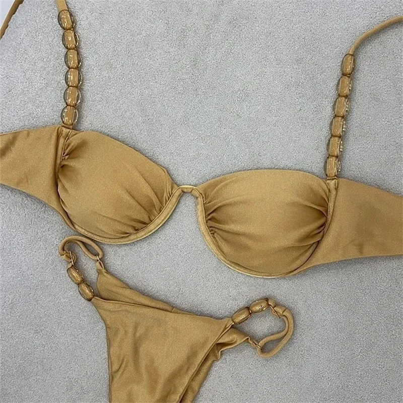 2025 Sexy Bikini Set High Waist Golden Printed Women Swimwear Push Up Bikinis Swimsuit Female Biquini Bathing Suit