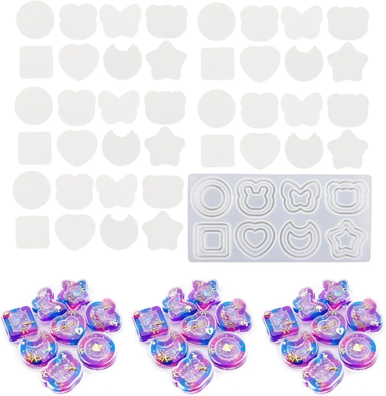 Kawaii Double‑Layer Heart Butterfly Silicone Resin Mold, Quicksand Epoxy Casting Mould, DIY Craft Tool for Keychain Pendant