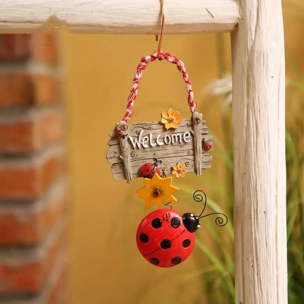 Practical Door Sign Decor Eye-catching Adorable  Door Wreath Resin Ladybug Spring Doorplate   for Front Door  Doorplate Sign