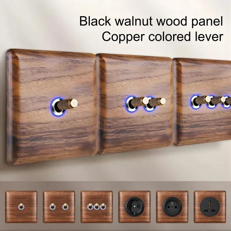 

Socket Work Driving Arm Panel Retro Style EU/France/UK 1Gang 2Gang Dual control Solid Wood Wall Switch
