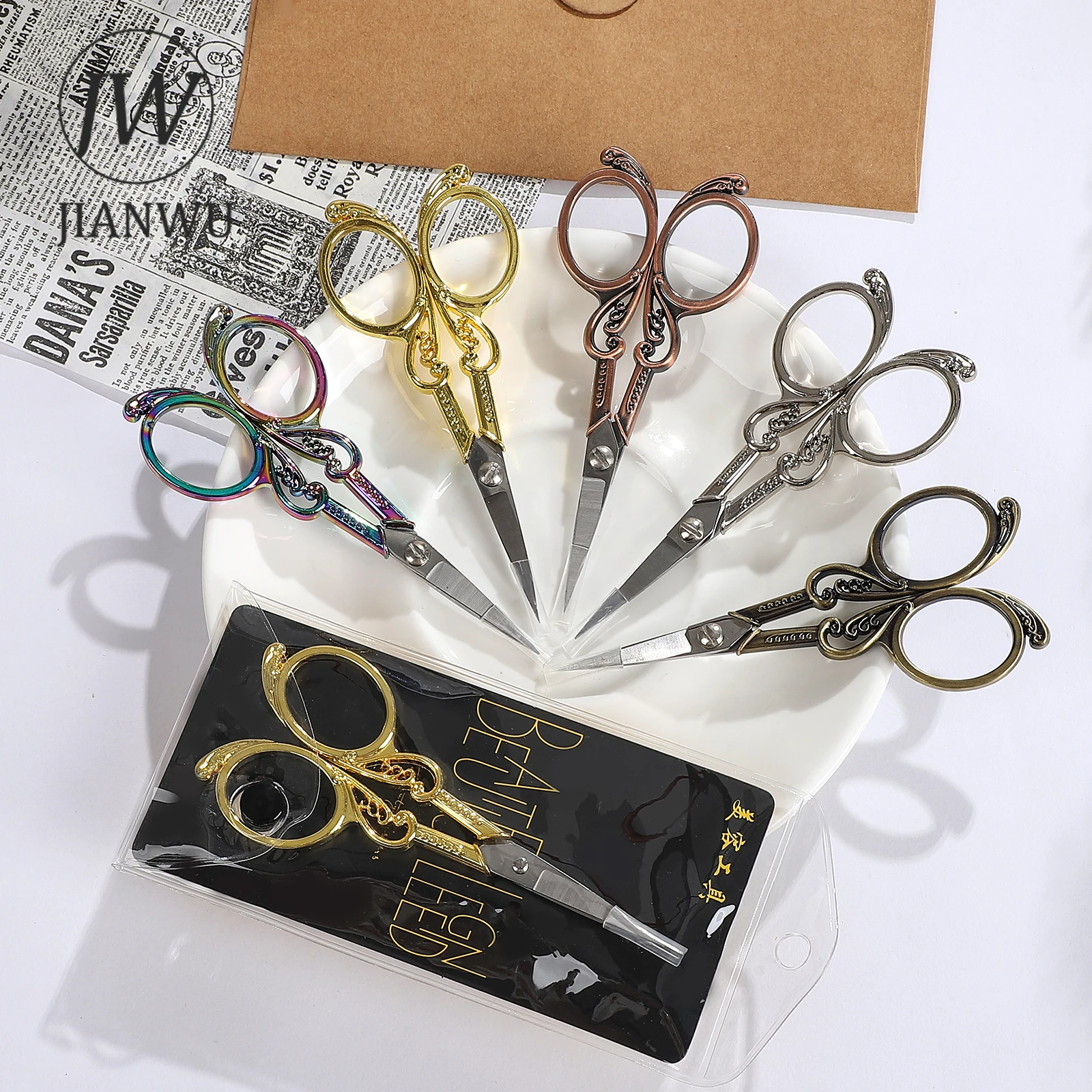 JIANWU Vintage No. 8 Zinc Alloy Stainless Steel Cutting Embroidery Antique Scissors Creative DIY Student Supplies Stationery