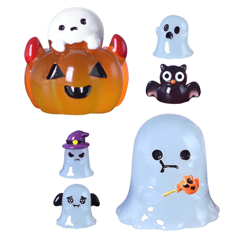 

6 Pcs Luminous Owl Ornaments Mini Resin Figurines Ghost Statue Small Micro Landscape Decor Halloween Scene Layout Aldult