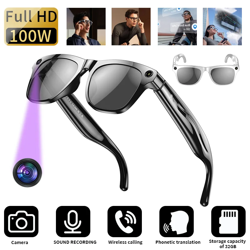 

LIGE 100W HD AI Smart Glasses Camera Video Recording Intelligent Translation Bluetooth Call 260mAh Battery Smart Sunglasses NEW