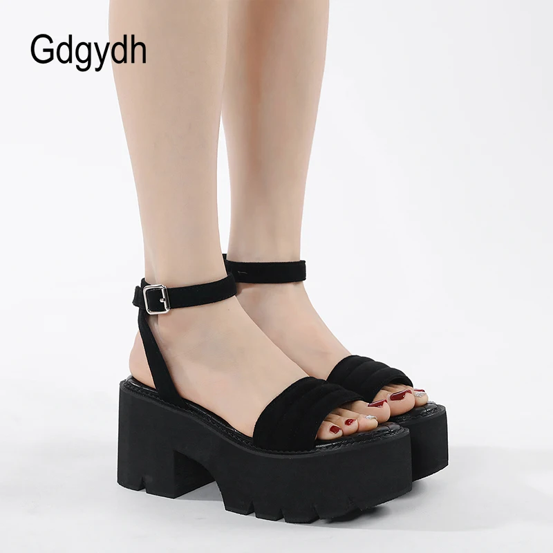 Gdgydh Faux Suede Women\'s High Platform Sandals Chunky Block Heels Open Toe Ankle Buckle Strap Backless Shoes for Party