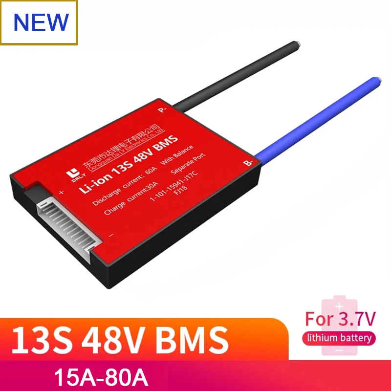 Waterproof BMS Lithium Battery Protection Board com equilíbrio, 13S, 48V, 15A-80A, 18650