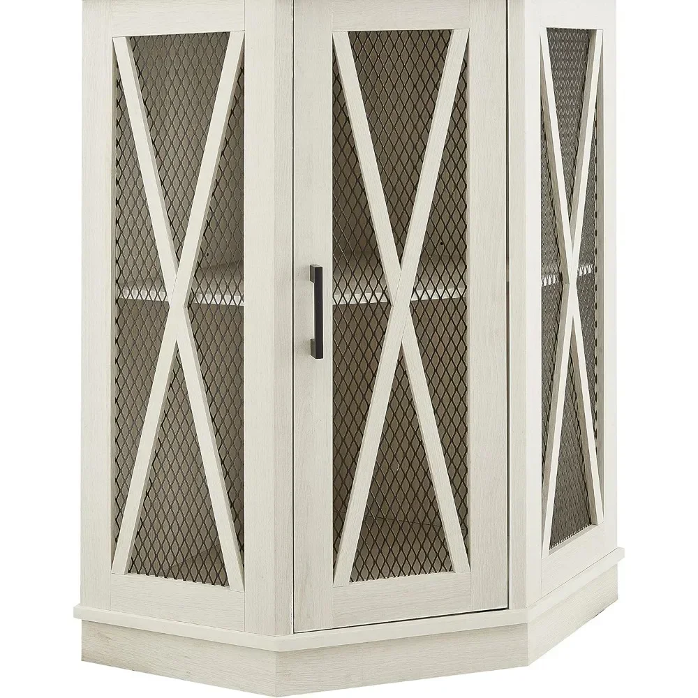 Wash Grey Corner Bar Unit 73" With Built-in Wine Rack and Mesh Barn Look Door. Showcases Display Cabinet & Cabinets