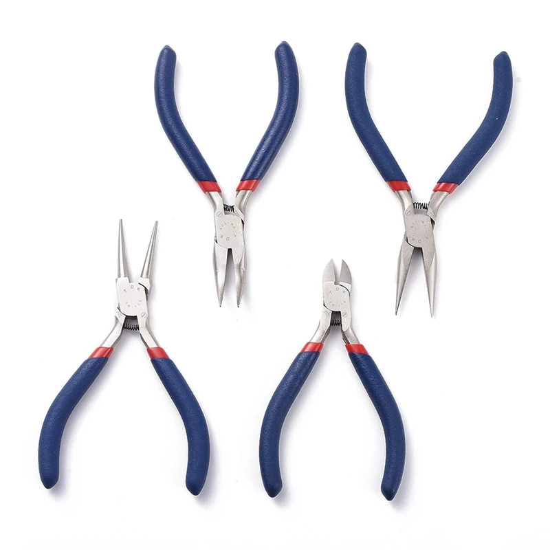 

1Set 4Pcs Jewelry Pliers Sets Carbon Steel Side Cutting Round/Bent/Long Chain Nose Pliers Making Jewelry Tool
