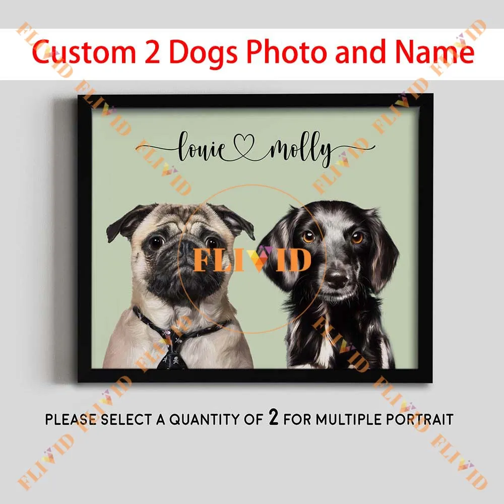 

Custom 2 Pets Dogs Cats Photo Name Poster,Wall Art Canvas Painting,Wall Pictures For Living Room Decor,Animals Posters Unframed