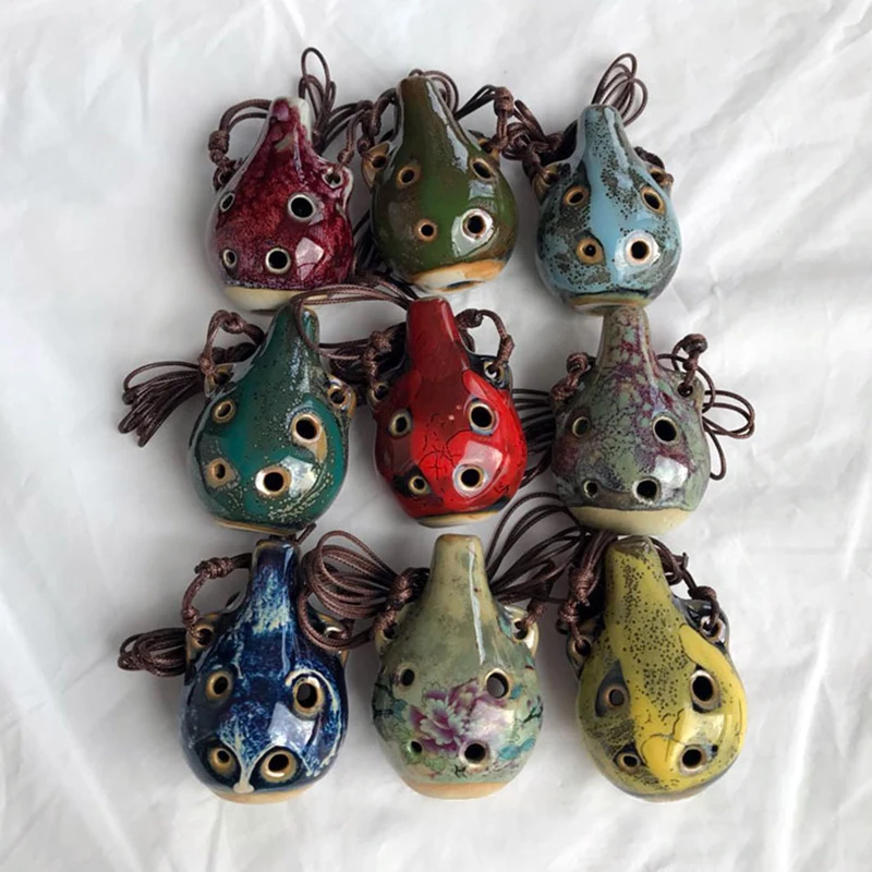 6 Hole Small Ocarina Flute Beginner Instrument Tourist Souvenir Instrument Accessories Ceramic Pendant