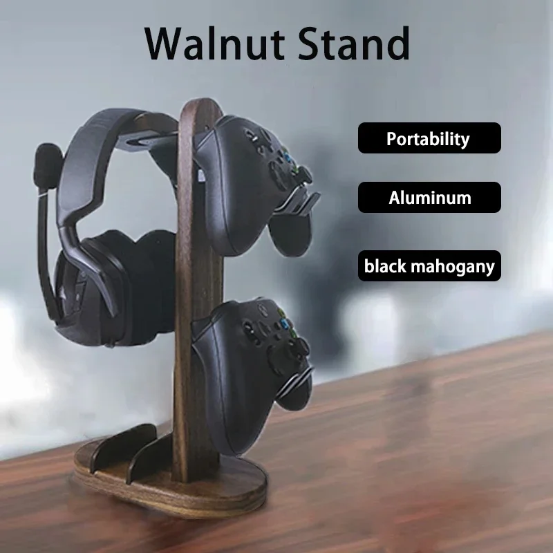 

Game Controller Stand Headset Hanger Wooden Desk Gaming Controller Holder for Xbox PS5 Walnut Headphone Stand Earphone Holder