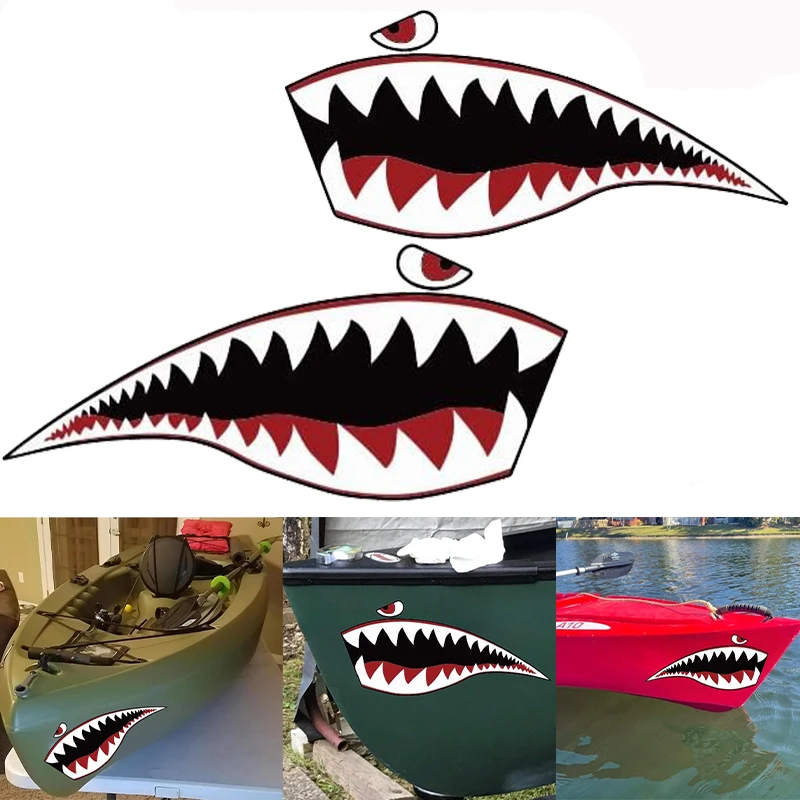 

2PCS Shark Teeth Mouth Modification Boat Stickers Waterproof for DIY Kayak Fishing Canoe Car Truck Sunscreen Vinyl Decals Decor