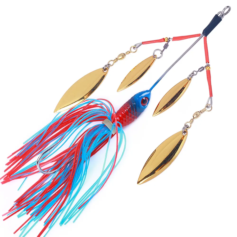 Spinnerbait 22g 4 palas willow – Señuelo para lubina con falda de silicona