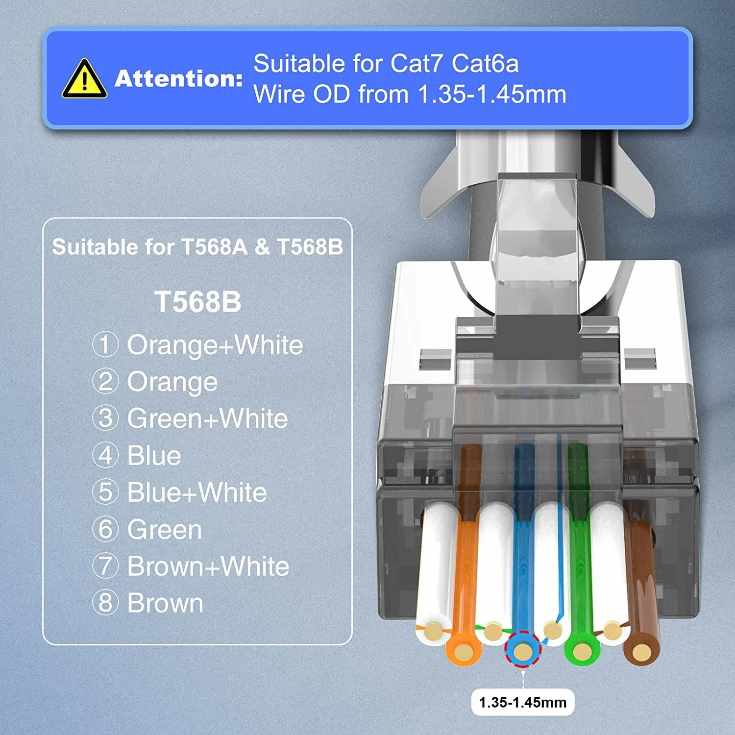 WoeoW CAT6A CAT7 커넥터, RJ45 커넥터 통과, CAT6A CAT7 차폐, 스트레인 릴리프 부츠 포함, 3 프롱 블랙, 6 개