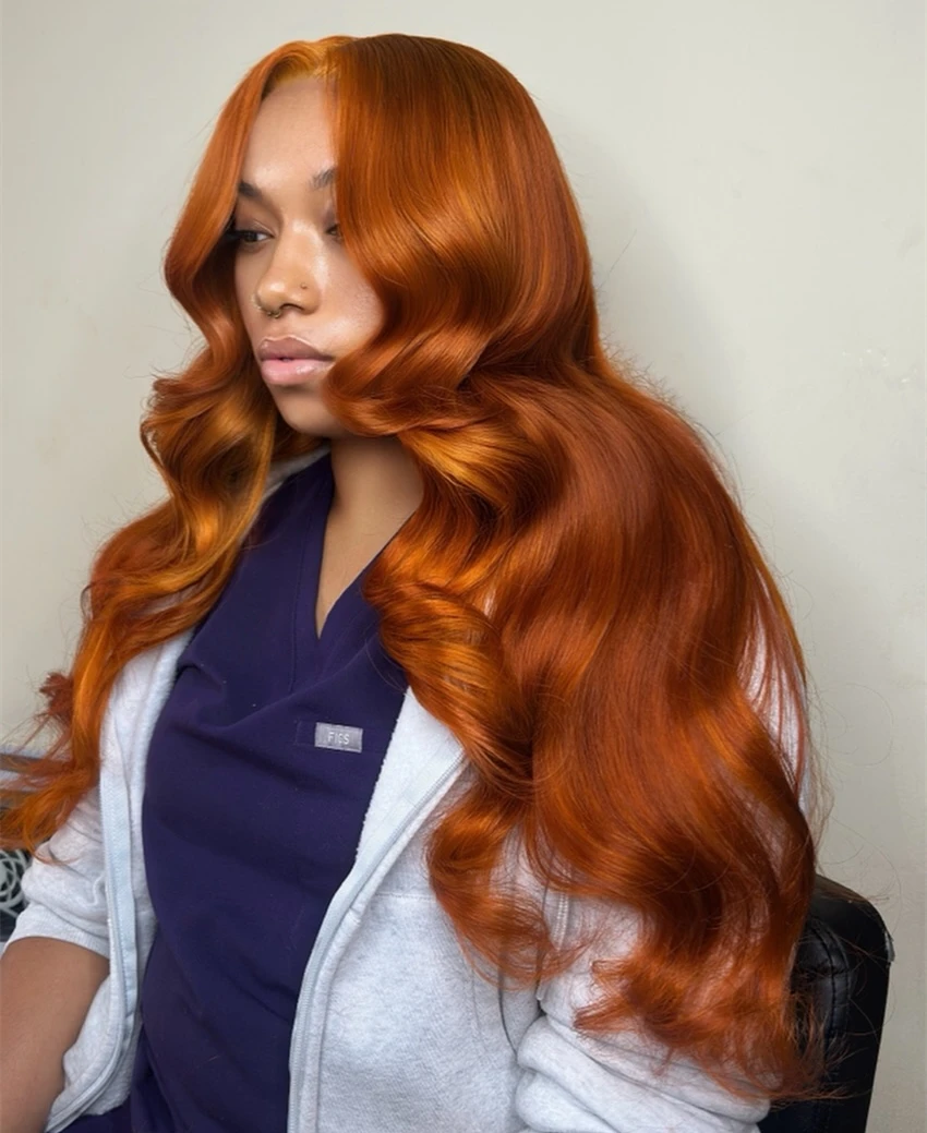 

Парик с прозрачной HD-сеткой 13x4, цвет Ginger Orange 350, с эффектом Body Wave, в бразильском стиле, 100% натуральные человеческие волосы для женщин