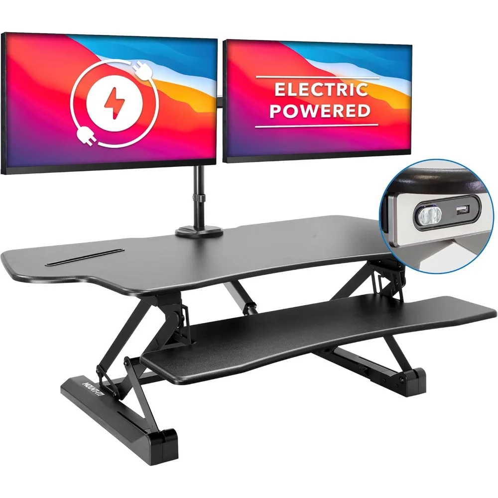 

Electric Standing Desk Converter with Dual Monitor Arm, X-Large 47.2" Wide Desk Riser for Standing Work