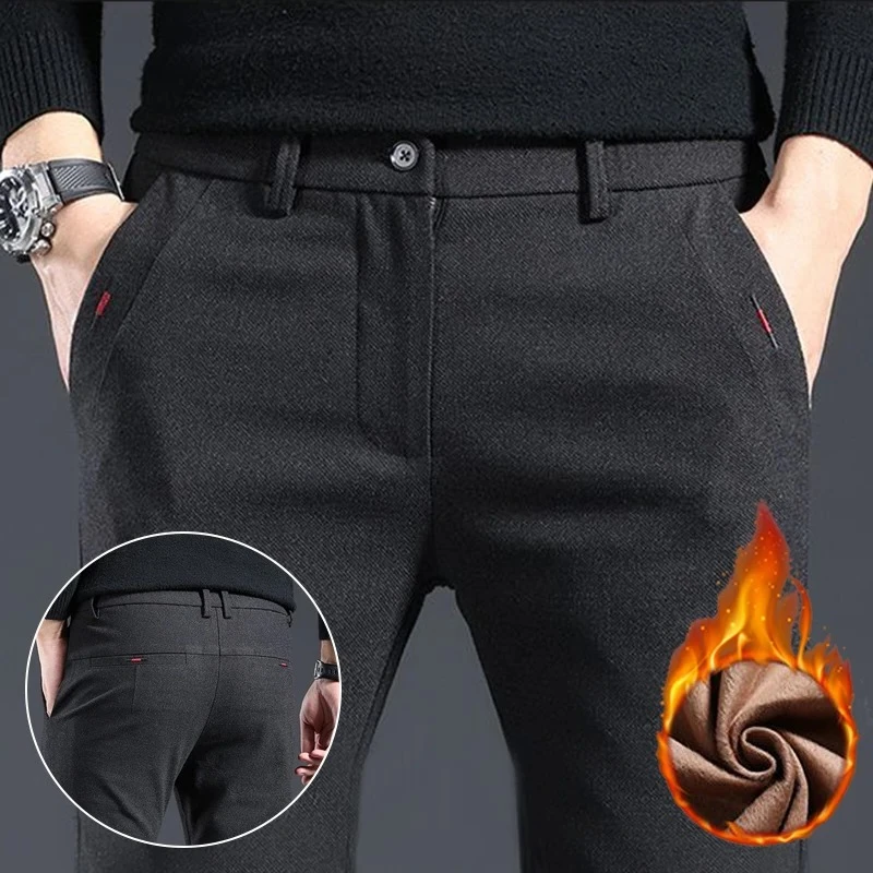 

Мужские зимние теплые повседневные костюмные брюки, мужские утолщенные пиджаки на флисовой подкладке, дышащие модные брюки с защитой от холода