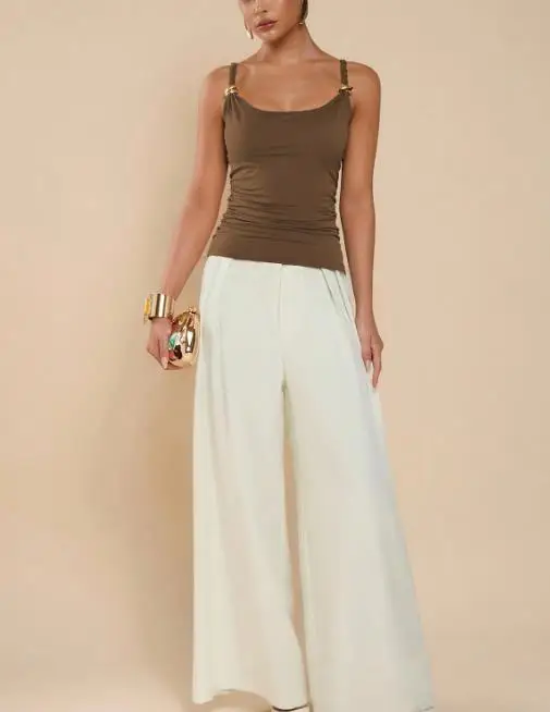 

Slim Fit Women's Camisole Top Summer Fashion British Style Elegant and Casual Simple Metal Ring Decoration Camisole Top