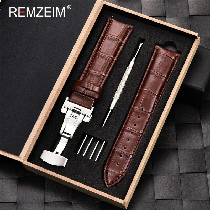 Leder-Uhrenarmband, 18 mm, 19 mm, 20 mm, 21 mm, 22 mm, 24 mm, Lederarmband, Edelstahl-Schmetterlingsverschluss, Bänder mit Box – Detail 3