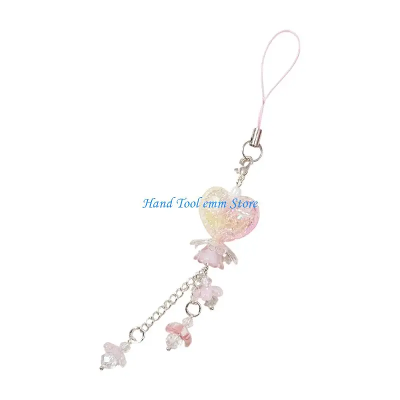 H37F Lovely Heart Flower Phone Lanyard Convenient Keychain Accessory for Daily