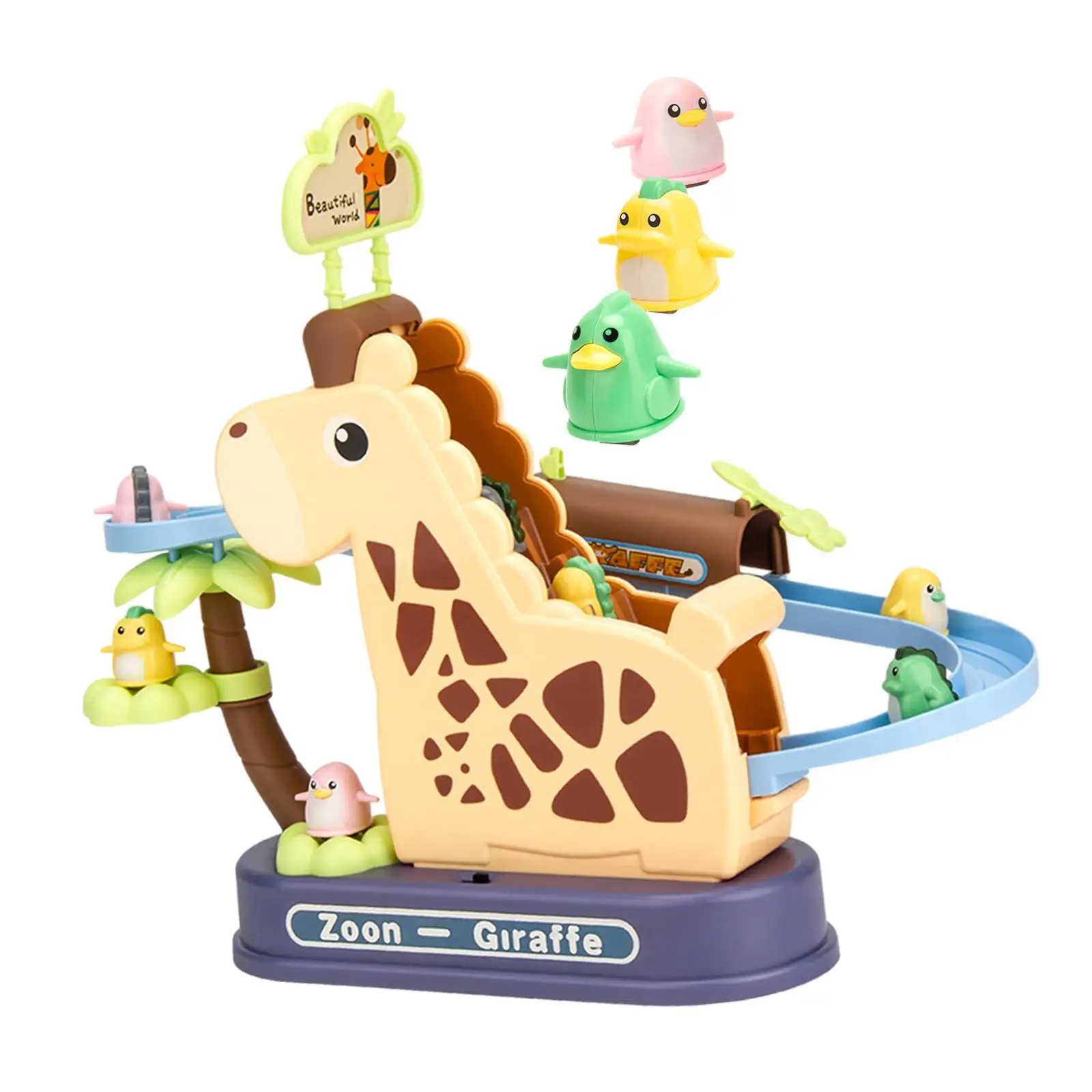Boys Girls Preschool Toy Animal Track Slide Set Climbing Stairs Activity with Light Music Educational Sensory Toy for Children