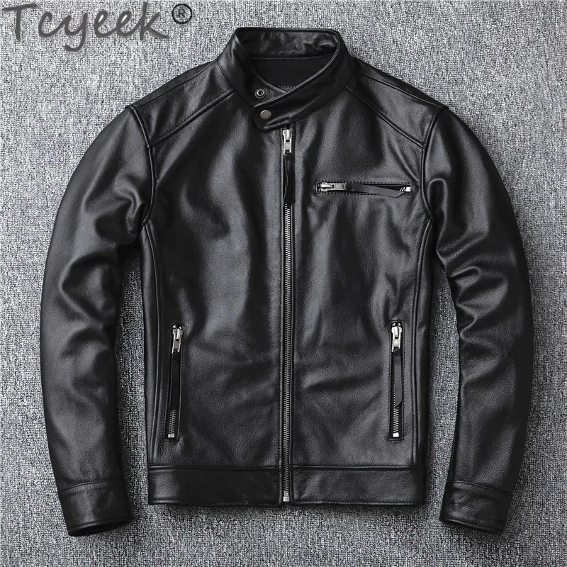 sales.classic Tcyeek.super biker genuine jacket.cool slim real cowhide coat.men fashion leather jackets.Asian size