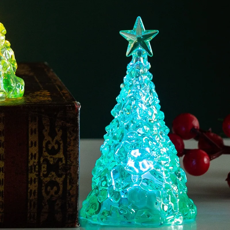 شجرة عيد الميلاد المضيئة الصغيرة الديكور شفافة كريستال ضوء الليل شجرة متوهجة احتفالية لديكور العطلة