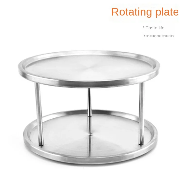 

360 Degree Metal Rotating 2 Tier Spices Fruit Tray Turning Table Cake Rack Hold Organizer Home Kitchen Storage Rack Stand Basket