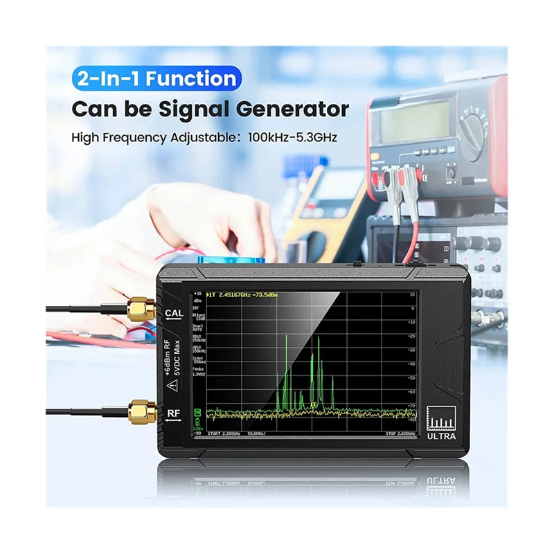 Ultra 4Inch Spectrum Analyzer Handheld TINY SA Frequency Analyzer 100KHz-5.3GHz Add 32GB Card Network Tester