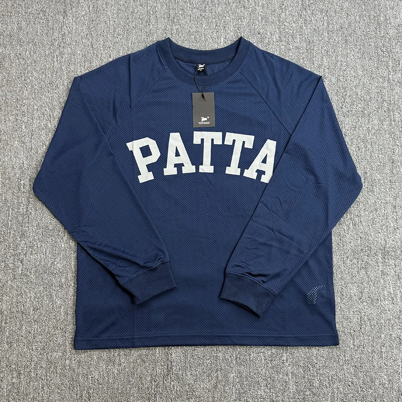 Trend Brand PATTA Pullover Unisex Tops Men's Mesh Sport Casual Versatile Autumn New Patta Long Sleeve T-Shirt