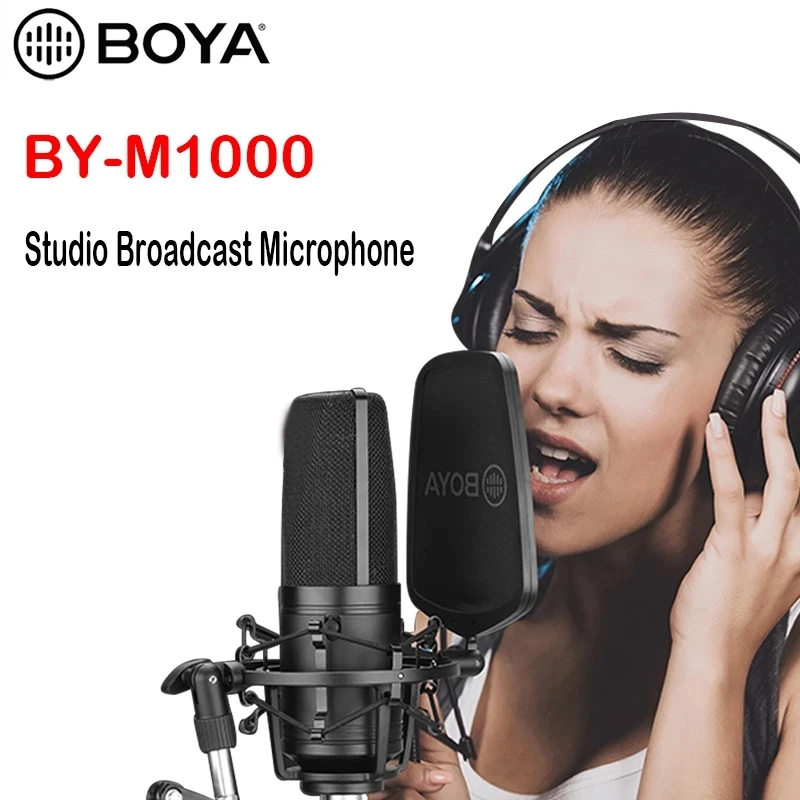 

BOYA BY-M1000 Large Diaphragm Microphone Low-cut Filter Cardioid Condensador Microfone for Studio Broadcast Live Vlog Video Mic