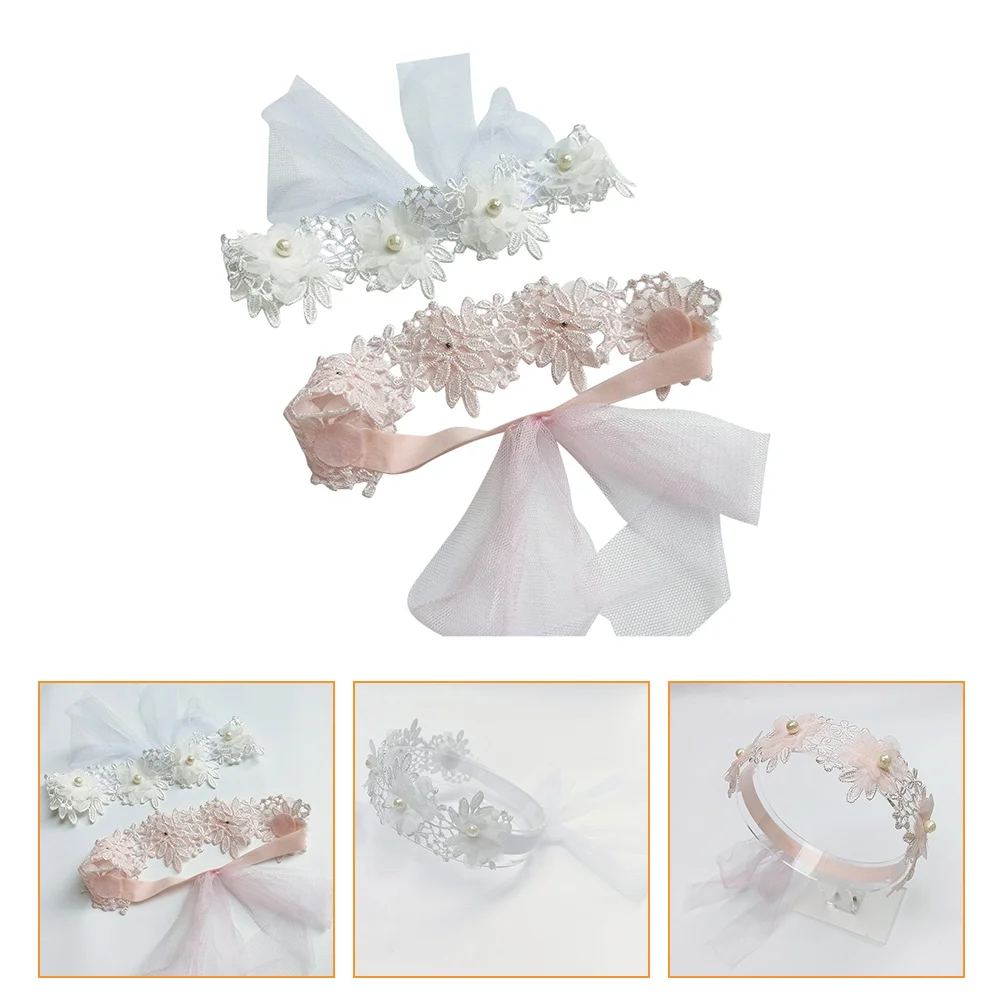 

2 Pcs Lace Headband Baby Headdress Pearl Headwear Adjustable Flower Bows Prom Boutique Headbands Costume Party Newborn