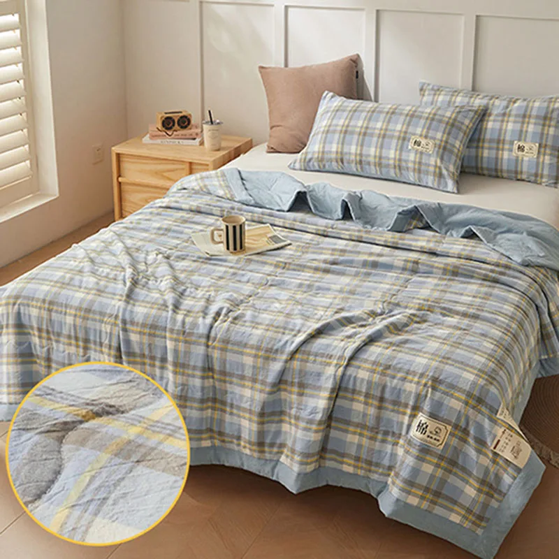 2026 Xinjiang Cotton Plaid Summer Quilt Lightweight Air Conditioner Comforter for Hot Flashes Cozy Cooling Blanket for Office