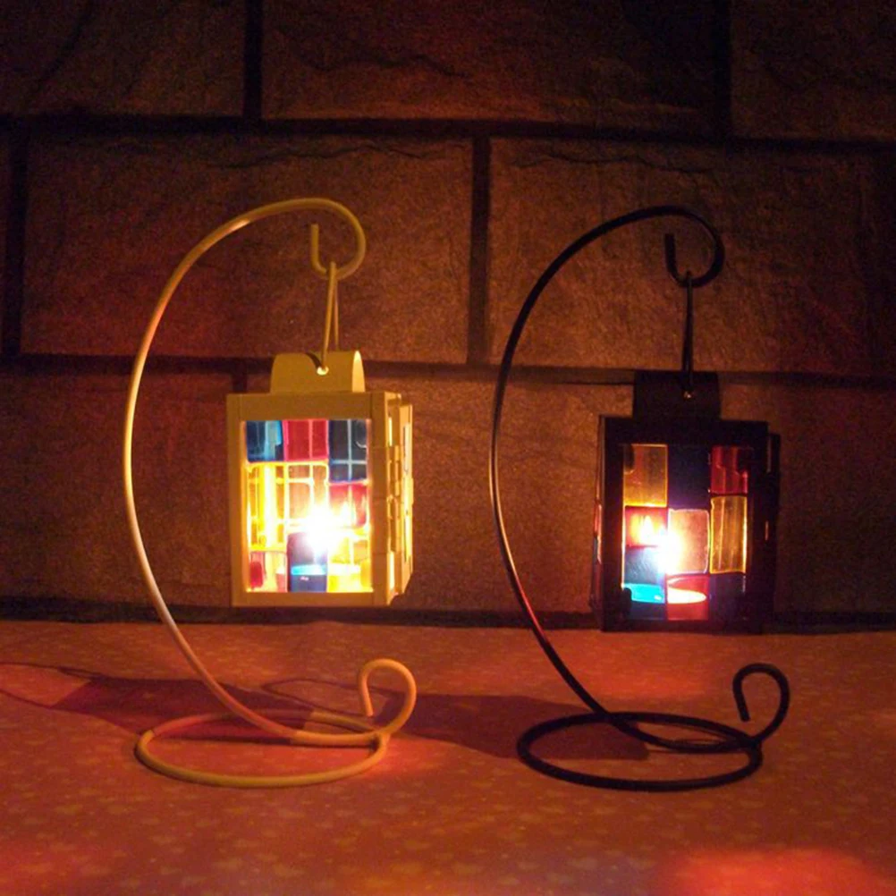 

Wrought Iron Vintage Candlestick Colorful Glass Thickened Durable Romantic Table Decoration Home Wedding Party Night Lamp