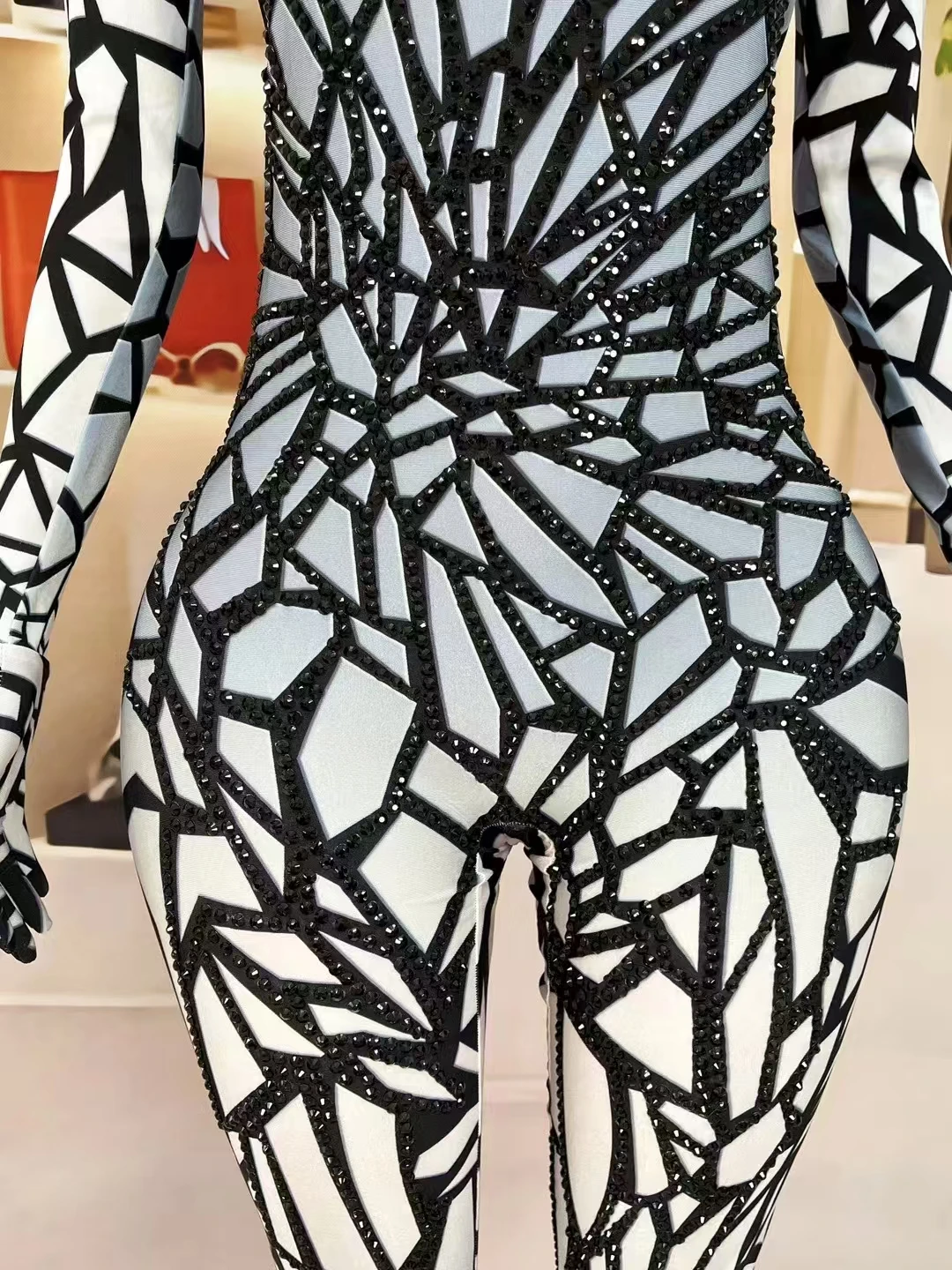 Sparkly Rhinestones Jumpsuit Women Stretch Dance Leotard Sexy Stage Wear Nightclub Bar Pole Dance Performance Drag Queen Costume